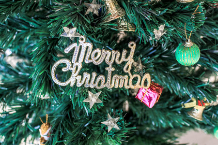 Decorated christmas tree. Christmas tree in a house. Holiday celebration. season's greetings. New...