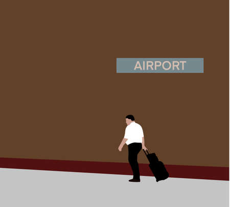 Pilot costume with luggage walking at the airport terminal. Pilot, capitan Vector illustration cartoon characterのイラスト素材