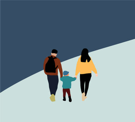 Parents take their children to the school in the morning. Happy kids go to school. Flat Vector Illustration.のイラスト素材