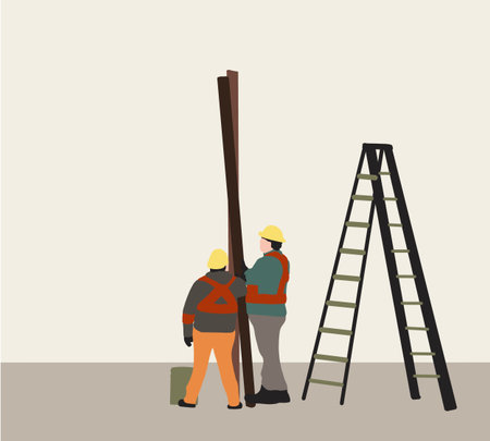 Construction site building houses around the section of the house. flat design style minimal vector...