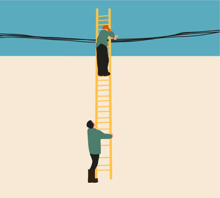 Electrical wireman repair the street light. Electrician profession and power repair equipment vector illustration.のイラスト素材