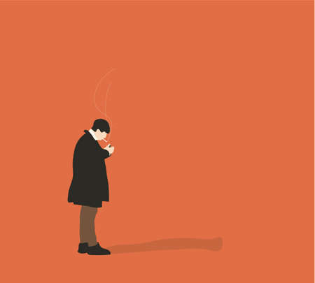 Business man Smoking a Cigarette. Vector Illustration.  Bad habits and drug addiction.のイラスト素材