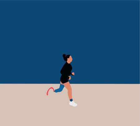 Disabled woman with leg prosthesis is running on street. Handicapped People Healthy and Active...
