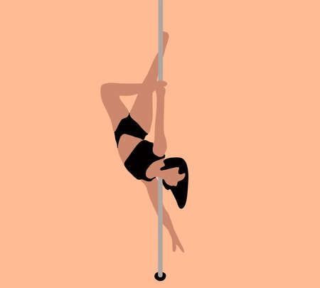Pole dance woman. Pylon acrobatic sport isolated cartoon vector illustration. Fitness sexy pose stripperのイラスト素材