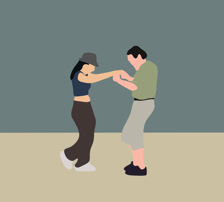 Happy old mature man and woman dancing on street. Entertaining together outdoor activity on holiday...