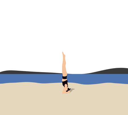 Woman doing yoga on the beach. Benefits of natural environments for physical, spiritual, healthy, relaxing concept.のイラスト素材