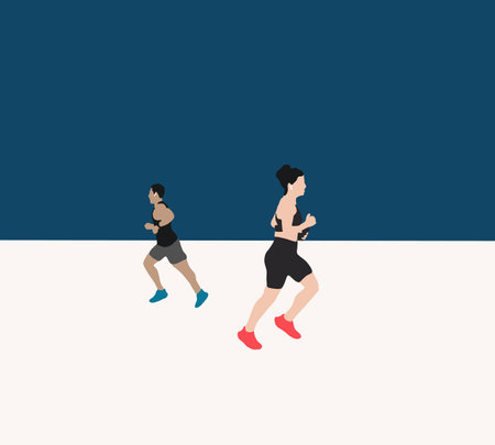 Man and woman running on the street. Sportive people training in a urban area, healthy lifestyle and sport conceptsのイラスト素材
