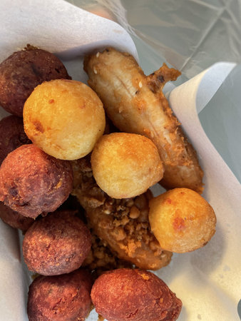 Thai Fried Sweet Potato Balls. Local people's favorite street desserts.