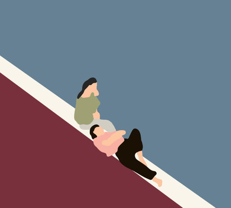 Happy Couple sitting and sleeping near the river in summer day. Vector illustration. Enjoying time together. Romantic date conceptのイラスト素材