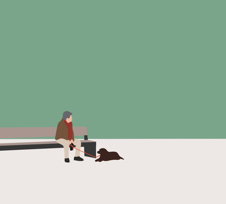 Old man sitting with his dog in the public park on holiday vacation. Happiness elderly Senior lifestyle concept.のイラスト素材