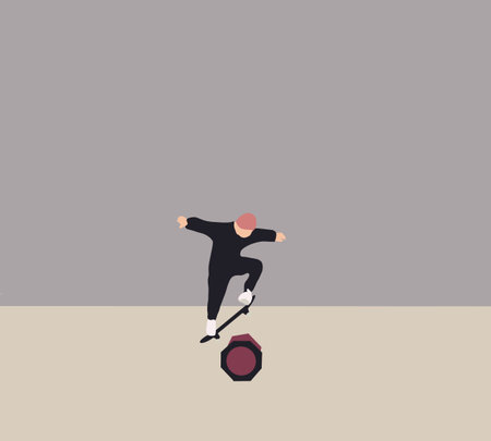 Man on skateboard doing jump trick in urban city. Sport and active life concept. Skateboarding...
