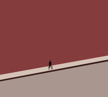 Business man with shopping bag walking on street at daytime. Consumerism, purchases, shopping, black friday, lifestyle concept.のイラスト素材