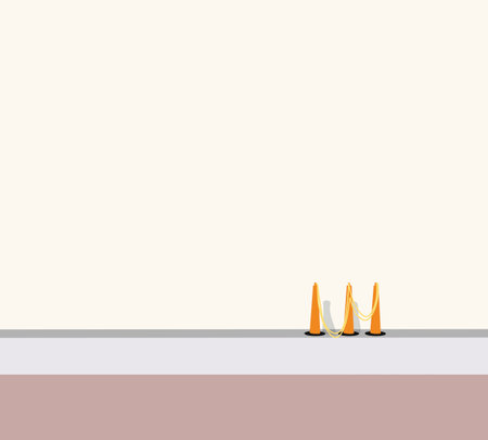 Orange traffic cone with chain attached at both sides. standing in a row on the road. Construction and Traffic Signs.のイラスト素材