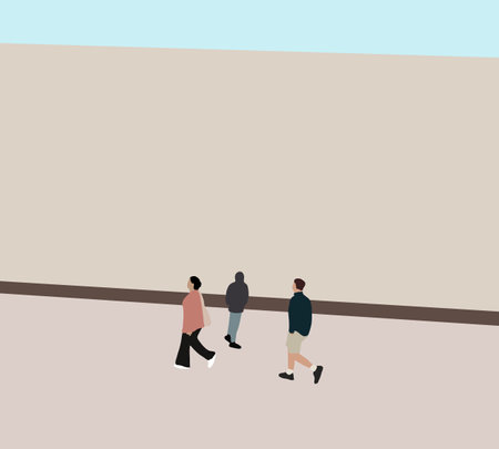 Group of people walking on city street. Walkway on pavement concrete with the teenage young boy and girl and the group of fashion man and woman.のイラスト素材