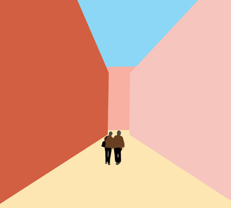 Elderly couple dating on city street. Loving senior Romantic ,happy anniversary and retired healthy lifestyle conceptのイラスト素材