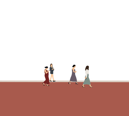 Multiracial woman in trendy summer clothes walking on city street. Friends enjoying a holiday day out together - Happy lifestyleのイラスト素材