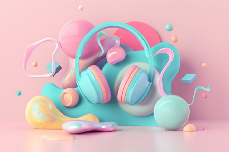 Futuristic headphone on creativity imagination background symbolizing the fusion of technology and music or podcast in stylish. Modern art minimal.の写真素材