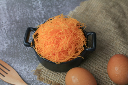 Foi Thong, Golden egg yolk threads. Thai traditional  and tasty Thai dessert.の写真素材