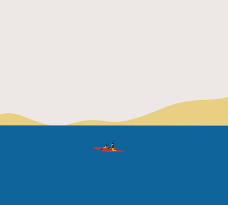 People sailing on SUP board on clear turquoise sea water. Recreational summer Sports. Stand Up Paddle boarding.のイラスト素材