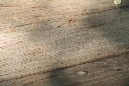 Wooden board, summer table background with empty space for text or design, minimalist and modern style.の写真素材