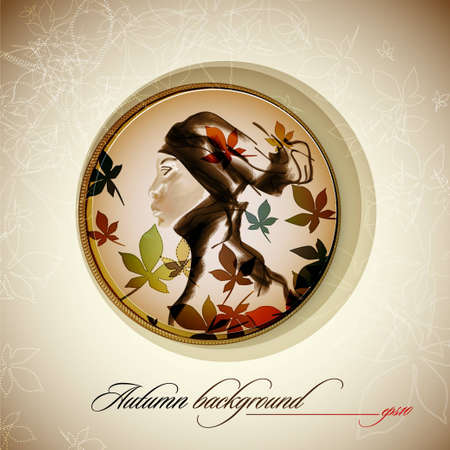 Autumn Vintage Decoration With Woman のイラスト素材