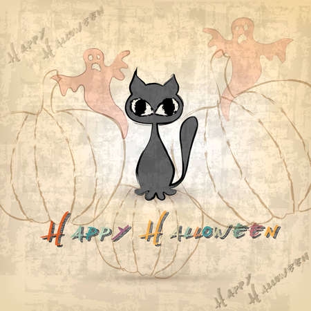 Halloween background with cat のイラスト素材