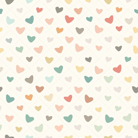 Retro Pattern with Colorful Hearts with Retro Textureのイラスト素材
