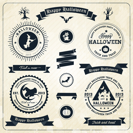 Halloween party labels and icons  - with retro vintage styled designのイラスト素材