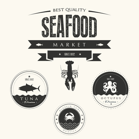 Set of vintage seafood  labels, badges and design elementsのイラスト素材