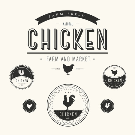 Set of chicken farm  and market labelsのイラスト素材