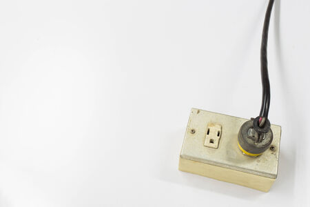 old electrical power plug and cordの写真素材