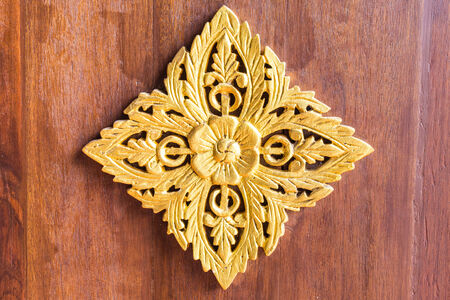 Thai style wooden wall of room in templeの写真素材