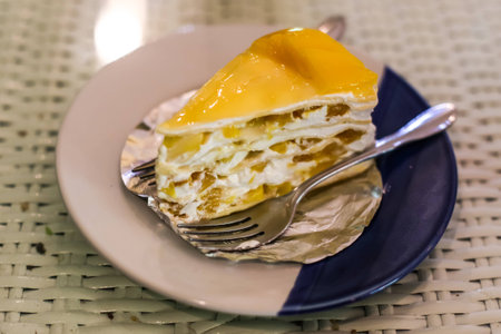 crape cake sweet with mango.の写真素材