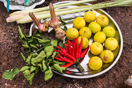 herb and spicy ingredients for making Thai foodの写真素材