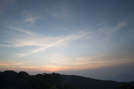 Majestic sunset in the mountains landscape. Dramatic sky.の写真素材