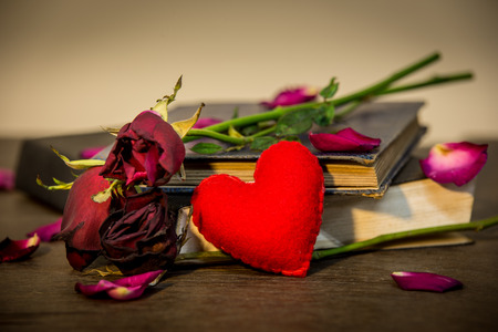Roses on old books and small heart, vintage style.の写真素材