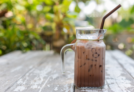 Ice chocolate on a table.の写真素材