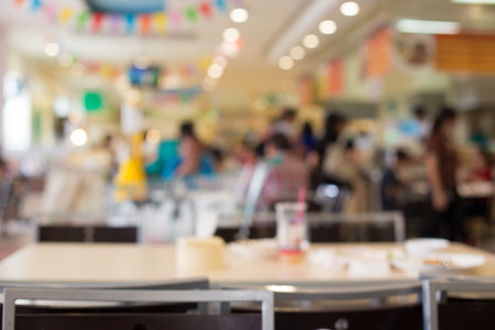 food court blurred background with bokeh,defocused lights.の写真素材