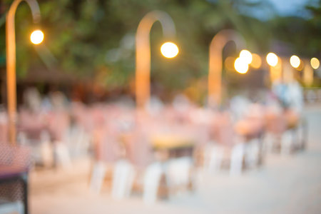 Blur seaside restaurant background.の写真素材
