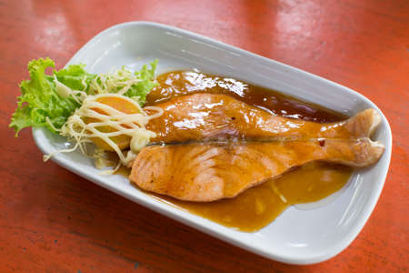 Salmon fish fillet grilled steak.の写真素材