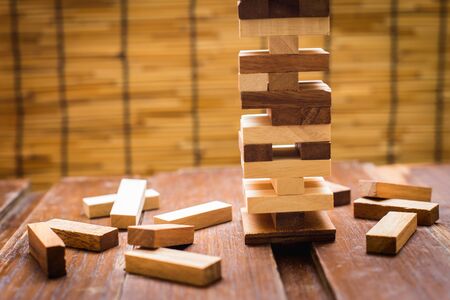 Wood block tower game for children.の写真素材