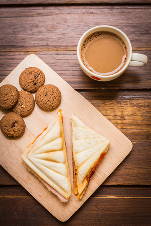 Chocolate and ham and swiss cheese sandwich.の写真素材