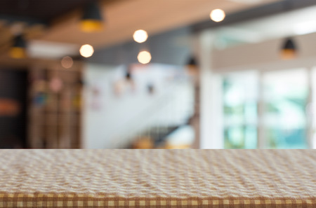 checkered table cloth on empty table for Your photomontage or product display.の写真素材