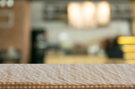 checkered table cloth on empty table and restaurant or cafe for Your photomontage or product displayの写真素材