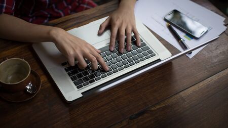 business man working in outdoor using laptop.の写真素材