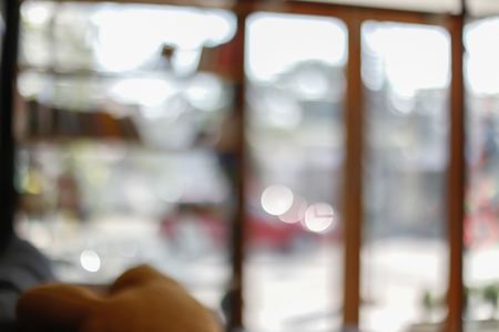 Blurred background : Coffee shop restaurant blur background with bokeh light.の写真素材