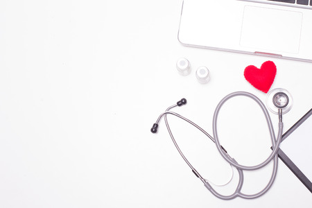 Wooden doctor desk background, horizontal medical concept.の写真素材