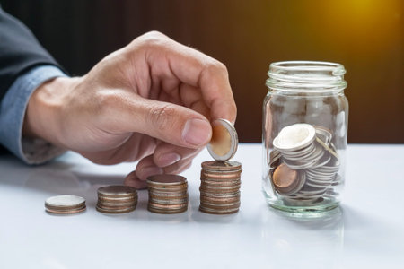 filling up coins to coin piles and glass for investment in the future.