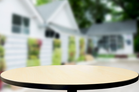 Perspective wood with blurred in park background, product display montage, spring and summer seasonの写真素材