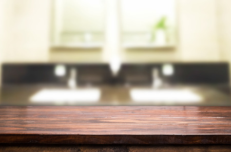 Selected focus empty brown wooden table for product display montage bathroom and deskの写真素材
